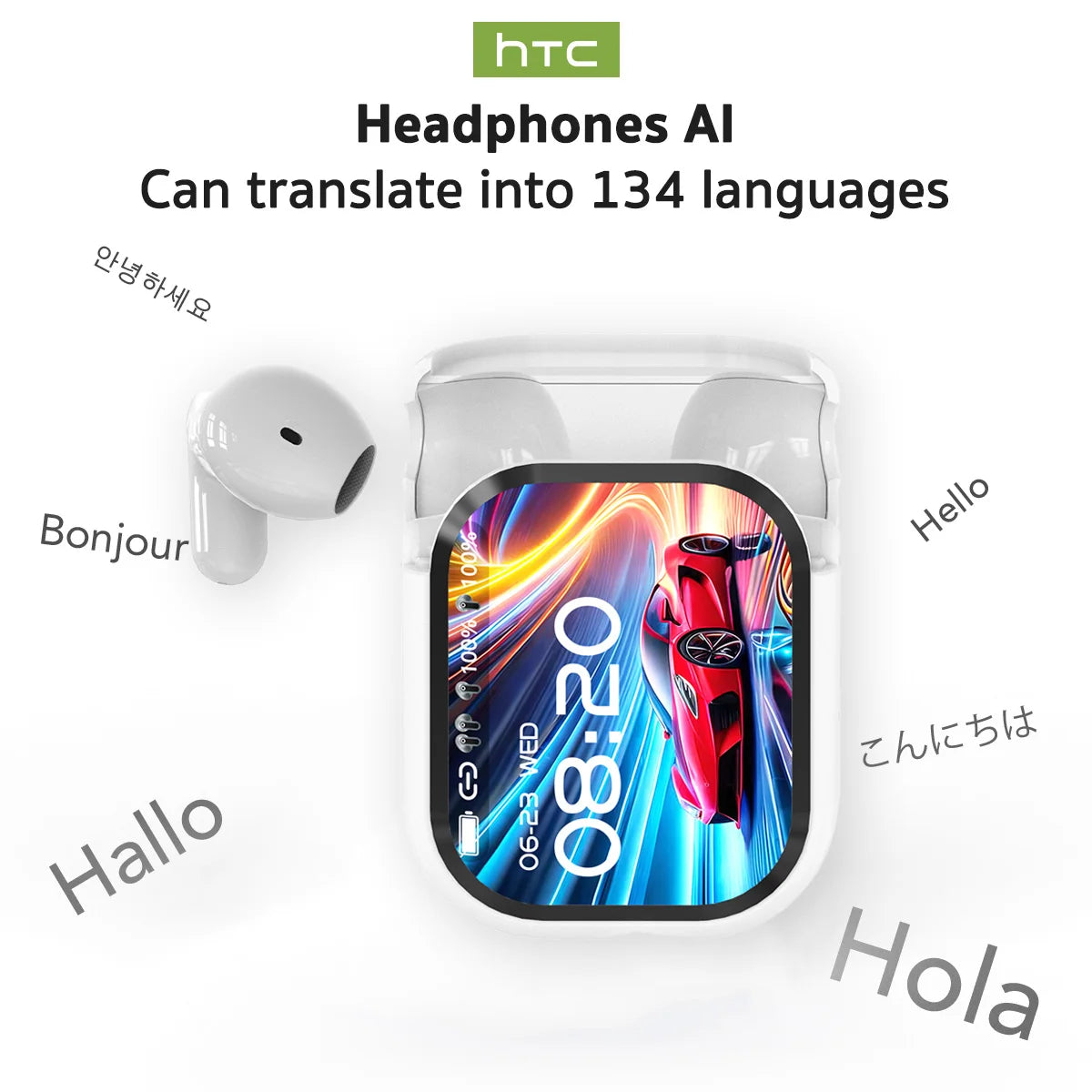 HTC NE20 Earphones Bluetooth V6 TWS Sports Wireless Headphones AI Translator Earbud In-Ear Noise Reduction Mic