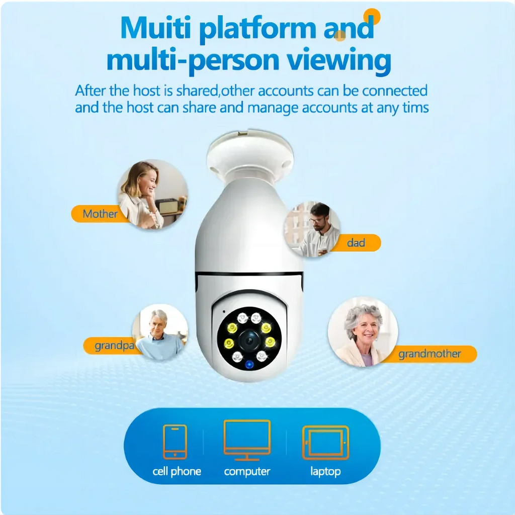 Full Color Night Vision 5G Bulb E27 Surveillance Camera Automatic Human Tracking Zoom Indoor Security Monitor Wifi Camera
