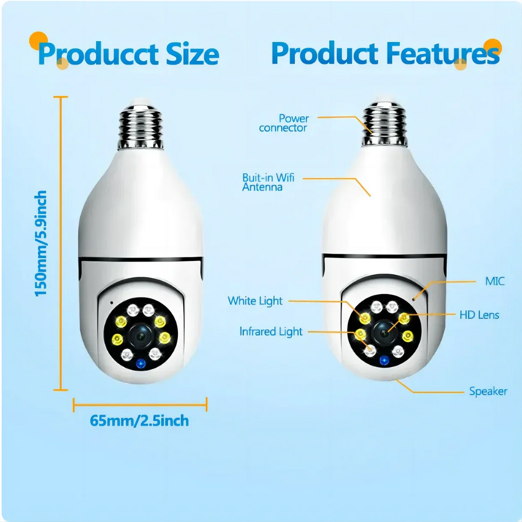Full Color Night Vision 5G Bulb E27 Surveillance Camera Automatic Human Tracking Zoom Indoor Security Monitor Wifi Camera