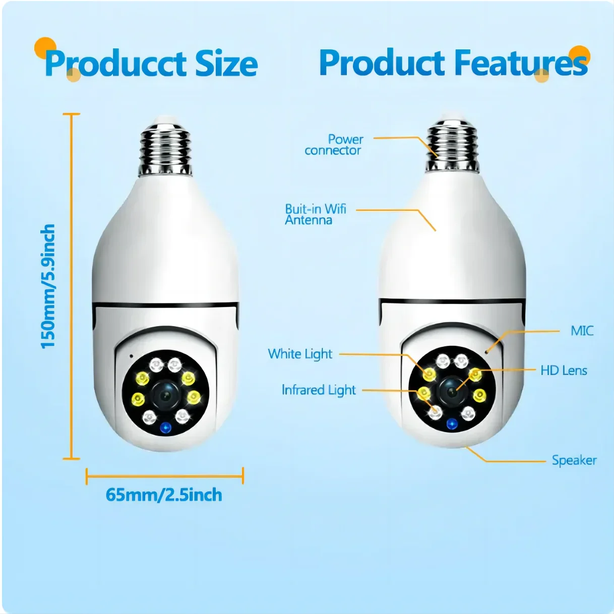 Full Color Night Vision 5G Bulb E27 Surveillance Camera Automatic Human Tracking Zoom Indoor Security Monitor Wifi Camera