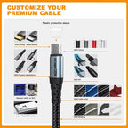 120W USB C to USB C Charger Cable Nylon Braided Type C Fast Charging Data Cable for iPhone 16 15 Pro Max Plus iPad MacBook