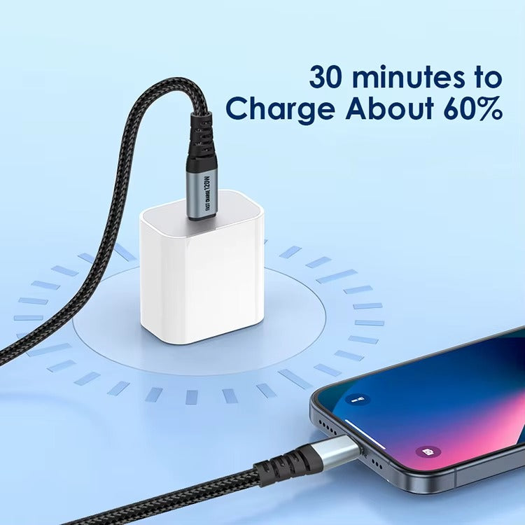 120W USB C to USB C Charger Cable Nylon Braided Type C Fast Charging Data Cable for iPhone 16 15 Pro Max Plus iPad MacBook