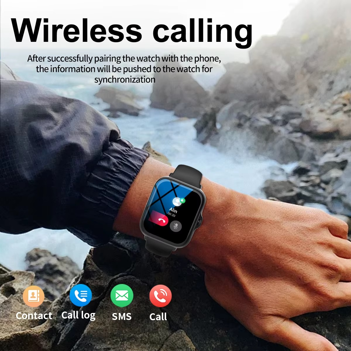 Smart watch with full touch screen, call, message reminder, music control and other functions, compatible with iPhone/android