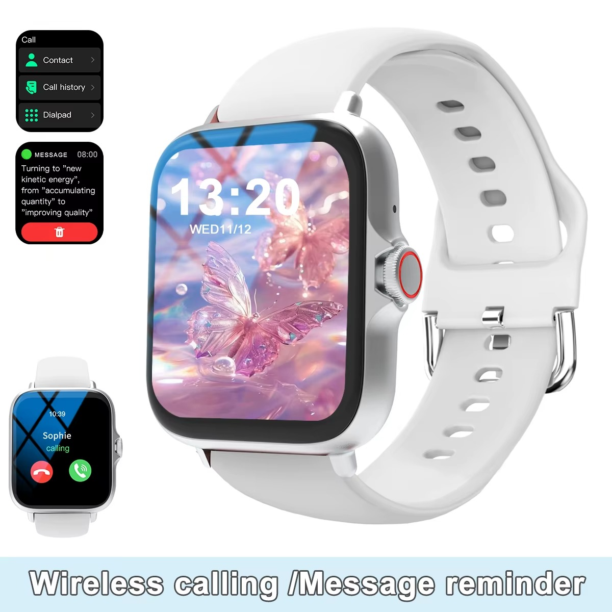 Smart watch with full touch screen, call, message reminder, music control and other functions, compatible with iPhone/android