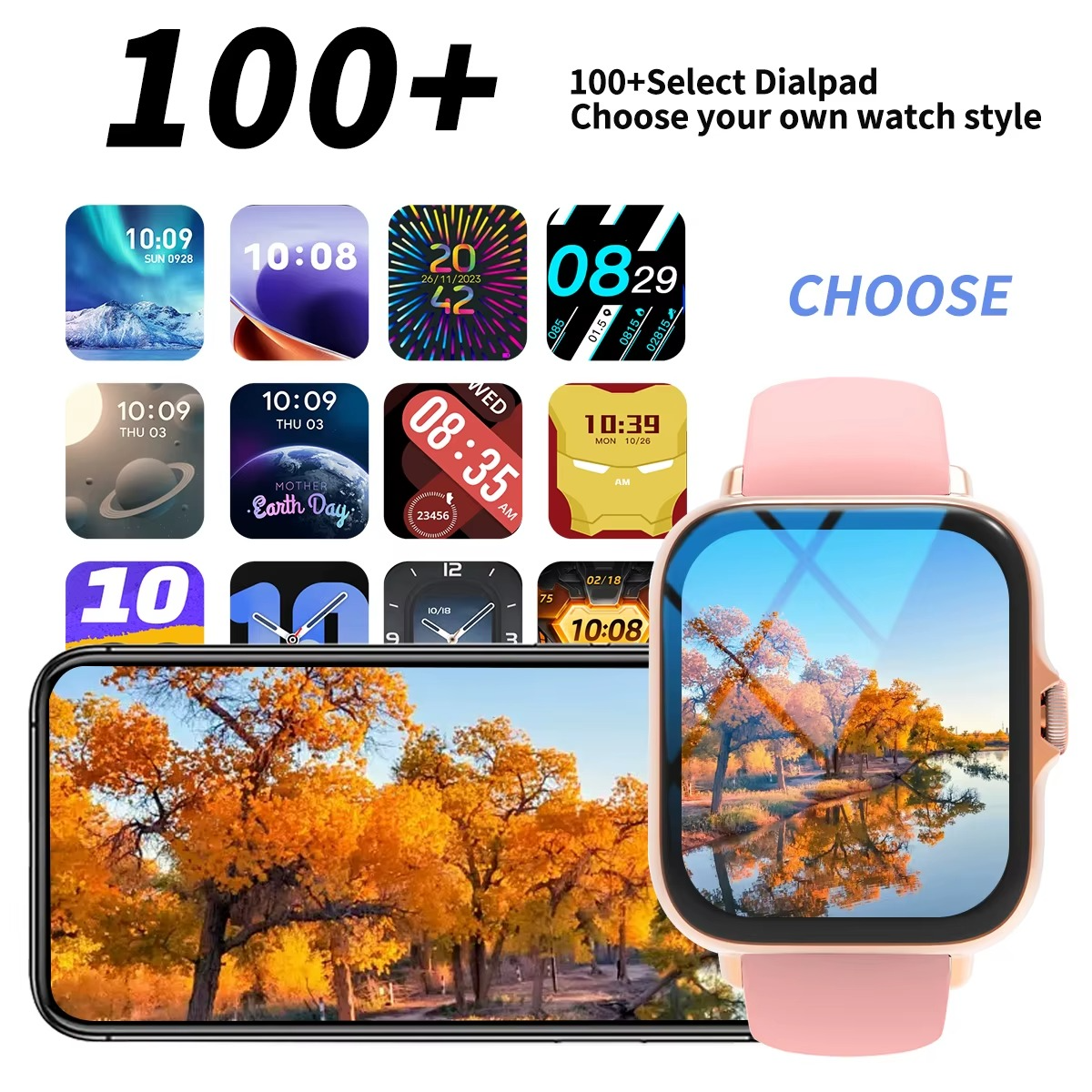 Smart watch with full touch screen, call, message reminder, music control and other functions, compatible with iPhone/android