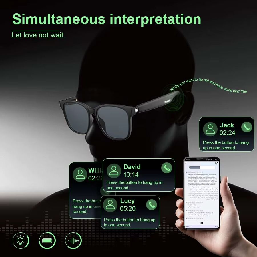 AI Smart Translator Glasses Wireless Bluetooth Glasses Real-time Simultaneous Interpretation for Studying Travel business