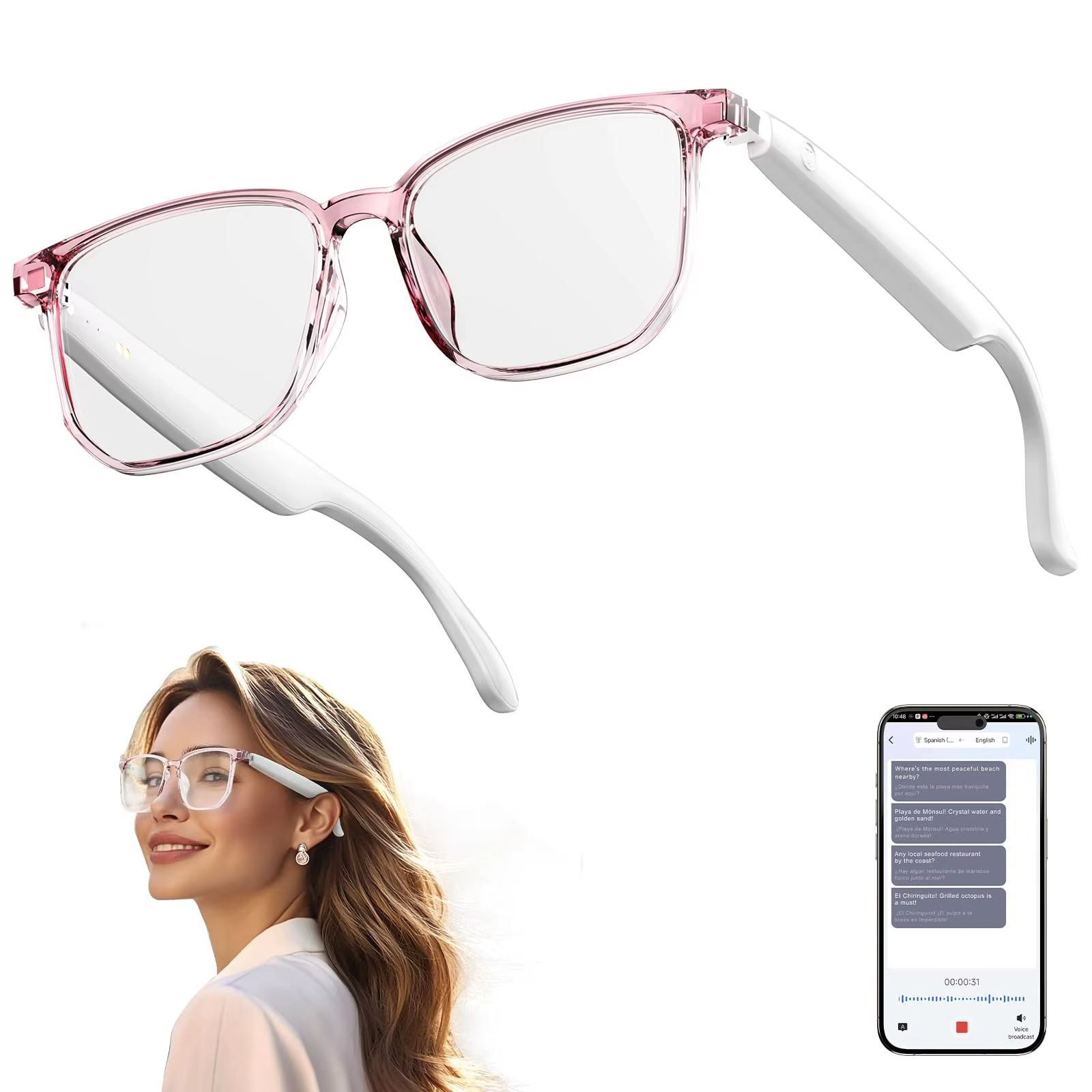 AI Smart Translator Glasses Wireless Bluetooth Glasses Real-time Simultaneous Interpretation for Studying Travel business